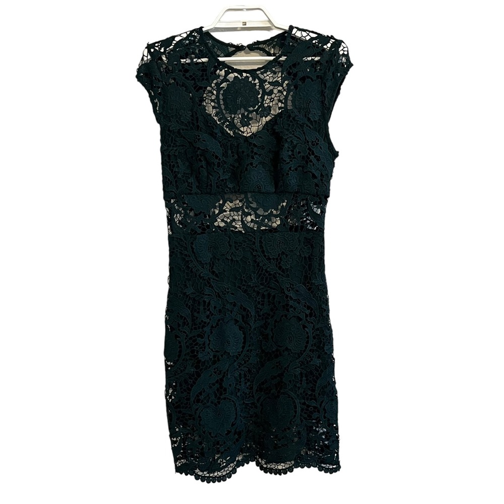 Bebe Lace Open Back Bodycon Mini Dress -dark green